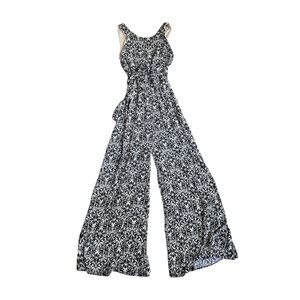 Phanuel Black & White Wide-Leg Jumpsuit – low back Boho Scroll Print palazzo S